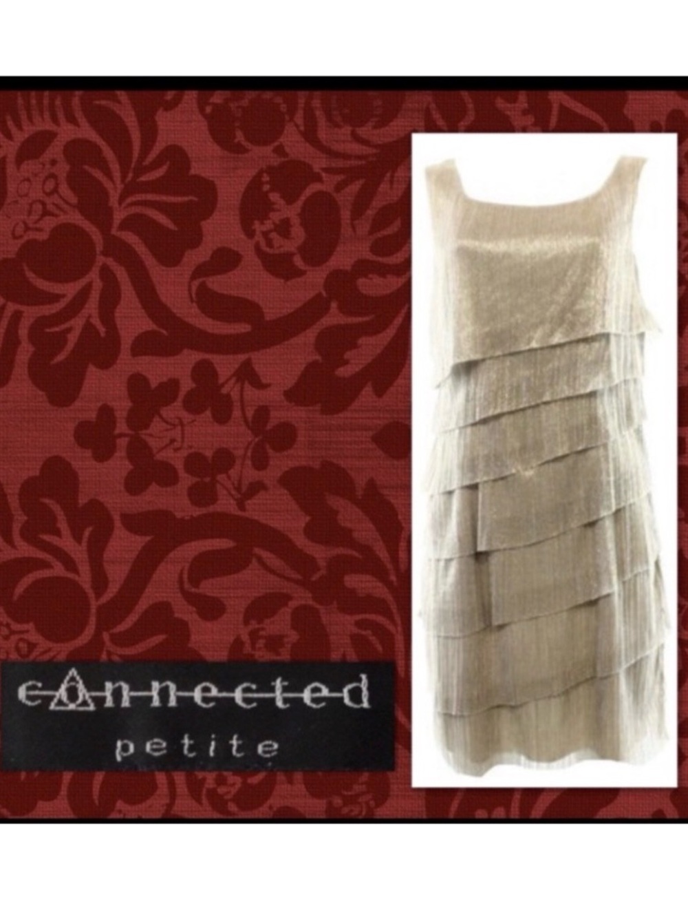 Connected Apparel Petite Layered Shift Dress - Gold Shimerring Color
